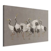 XXL slika - Crane dance – bright silhouettes of birds against a warm grey background with texture 200x133