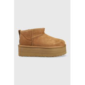 Snežke iz semiša UGG W Classic Ultra Mini Platform, rjava barva