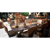 Casa Padrino Luxury Art Deco Dining Room Set Cream/Gray/Multicolored/Brown/Gold - 1 Luxury Art Deco Dining Table & 6 Luxury Art Deco Dining Chairs - Luxury Art Deco Dining Room Furniture