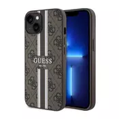 Maska Guess iPhone 14 6,1 smeda tvrda futrola 4G Printed Stripes MagSafe (GUHMP14SP4RPSW)
