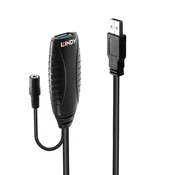 Lindy USB 3.0 aktivni podaljševalni kabel, 10 m, USB A, črne barve, 43156
