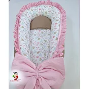 Bubamara037 Gnezdo za bebe sa karnerom Cvetici, Roze-Belo