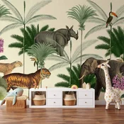Foto tapeta - Jungle Land With Animals in the Style of Old Engravings 490x350 Samoljepljiva