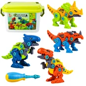 slomart LEAN TOYS Konstrukcijski dinozavri, komplet za privijanje z baterijskim vijačnikom 4v1