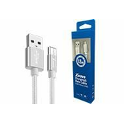 XWAVE Kabl USB2.0 na Micro USB 1.2M/ 2A/ aluminium/ upleten/ srebrni