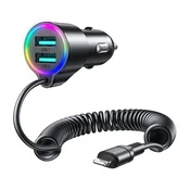 Joyroom JR-CL25 avtopolnilec, 2x USB + Lightning kabel (črn)