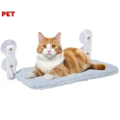 PET Comfort postelja/viseča mreža za mačke, prostorna, močna pritrditev na okna/stene, mehka površina, 52x32x10cm, siva