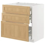 METOD/MAXIMERA Podstav omr za kuh pl/3 ličn/3 prd, bela/Forsbacka hrast, 80x60 cm