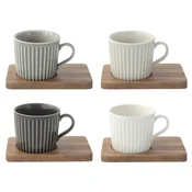 Set of 4 coffee cups, porcelain, with wooden support, 110 ml, Take a