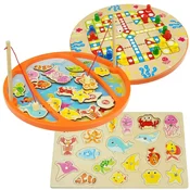shumee Družinska igra 3v1: ludo, ribolov z ribiško palico in sestavljanka