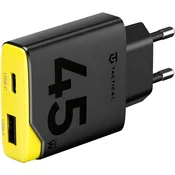 Tactical Minimi GaN stenski polnilec z USB-A in USB-C vhodoma 45W črno-rumene barve