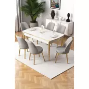 HANAH HOME Rasklopivi trpezarijski sto i stolice (7 delova) Nira White Gold Grey