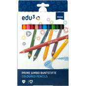 EDU3 Prime Jumbo trikotne barvice K12, trde 6,25 mm, 12 barv v papirnati škatli