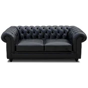 Casa Padrino luxury Chesterfield leather sofa vintage black 200 x 100 x H. 80 cm - Genuine leather living room sofa - Living room furniture - Luxury Chesterfield furniture - Luxury furnishings