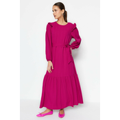 Trendyol fuchsia pasasta viskozno mešana tkana obleka z nabrano oblogo okoli ramen.