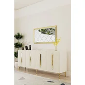 Hanah Home komoda Rany 180, 180 cm, bela / travertin / zlatna