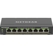 NETGEAR 8-Port Gigabit Ethernet High-Power PoE+ Plus Switch (GS308EPP) Upravljano L2/L3 Gigabit Ethernet (10/100/1000) Podrška za napajanje putem Etherneta (PoE) Crno