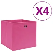 Vidaxl Škatle 4 kosi netkano blago 28x28x28 cm roza