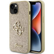 Ovitek Fixed Glitter 4G Big Metal Logo za Apple iPhone 15, Guess, zlata