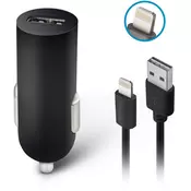 Auto punjac Forever - M-02, USB-A, kabel Lightning, crni