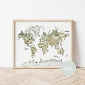 Its a moms world Edukativni poster za decu bez rama Mapa sa životinjama A5