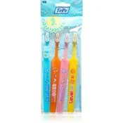 TePe Kids zobna ščetka ekstra soft 4 kos Orange & Dark Blue & Dark Green & Light Blue (Small Toothbrush with Tapered Brush Head)