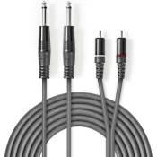 NEDIS COTH23320GY15 Stereo Audio Cable, 2x6.35mm muski na 2xRCA muski 1.5m dark grey