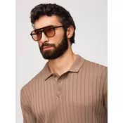 Moška polo majica Ombre SLIM FIT z navpičnimi črtami - svetlo rjava