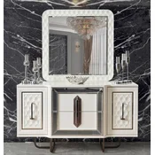 Casa Padrino luxury Art Deco Bedroom Set White/Bronze - 1 Luxury Art Deco Make Up Dresser & 1 Luxury Art Deco Mirror - Art Deco Bedroom Furniture - Luxury Bedroom Furniture