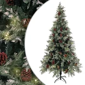 Vidaxl Osvetljena novoletna jelka s storži zeleno bela 225 cm PVC PE