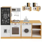 Costway 3-delni otroški igralni kuhinjski set z realističnimi zvoki, lučmi in črno tablo, naraven