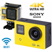 Aktivna športna kamera TREVI GO 2500-4K, 4K-UHD,WiFi, Sony senzor, vodoporno ohišje, dvojni zaslon, rumena