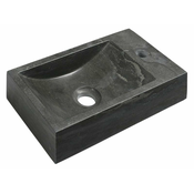 Kamniti umivalnik BLOK, 40 x 10 x 22 cm, odprtina na desni, antracitno črn - Črna - Kamen - Majhni umivalnik - Obešen na steno – vijaki - Ne