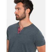 OMBRE Moška majica z okroglim vratom henley temno modra MDN126072 S