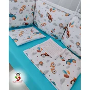 Bubamara037 Set posteljine za krevetac sa ogradicom od jastuka Retro autici, Plavi