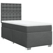 Vidaxl Box spring postelja z vzmetnico temno siva 90x200 cm blago