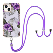 TPU gel maska Purple Flowers za iPhone 14 Plus s prirucnom vezicom za prenošenje