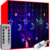 Novogodišnja svjetla svjetlosna zavjesa 138 LED RGB 8 funkcija USB zvijezda i mjesec