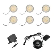 Set 6 pohištvenih LED svetilk 1,5W 12V 3000K z nožnim stikalom in 12V napajalnikom