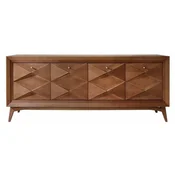 Casa Padrino luxury Art Deco sideboard matt cognac 220 x 50 x H. 92 cm - Noble solid wood cabinet with 4 doors - Dining room furniture - Art Deco furniture - Luxury furniture