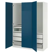 PAX/FYRUDDEN Garderobni sestav, bela/modra, 150x60x201 cm