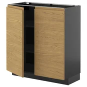 METOD Podni element s policama/2 vrata, Crnosiva/Voxtorp im. hrastovine, 80x37 cm