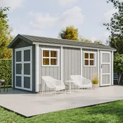 Timbela Vrtna hišica vrhunske kakovosti 8,52 + 2,95 m2 - V252x250x530 cm - s tlemi in bitumenskimi ploščicami - TIMBELA M915C, (5000117222)