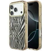 Ovitek Guess Leopard Glitter Triangle Logo MagSafe za iPhone 17 Pro/18 Pro - gold