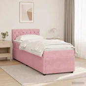 vidaXL Postelja boxspring z vzmetnico Roza 90 x 190 cm Žamet