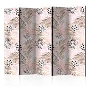 artgeist Paravan Pink Palm Leaves I, 5-Delni, Dvostranski