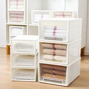 Qingye Mu Set kutija za odlaganje na izvlacenje, 27x19x10cm, 3 nivoa, Beli