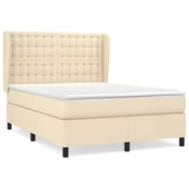 Vidaxl Box spring postelja z vzmetnico krem 140x190 cm blago