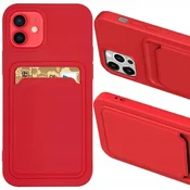 HURTEL Silikonski ovitek za kartice z žepom za kartice in dokumente za Samsung Galaxy A42 5G rdeč