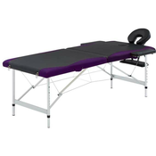 Den 2-conska zložljiva masažna miza aluminij črna in vijolična